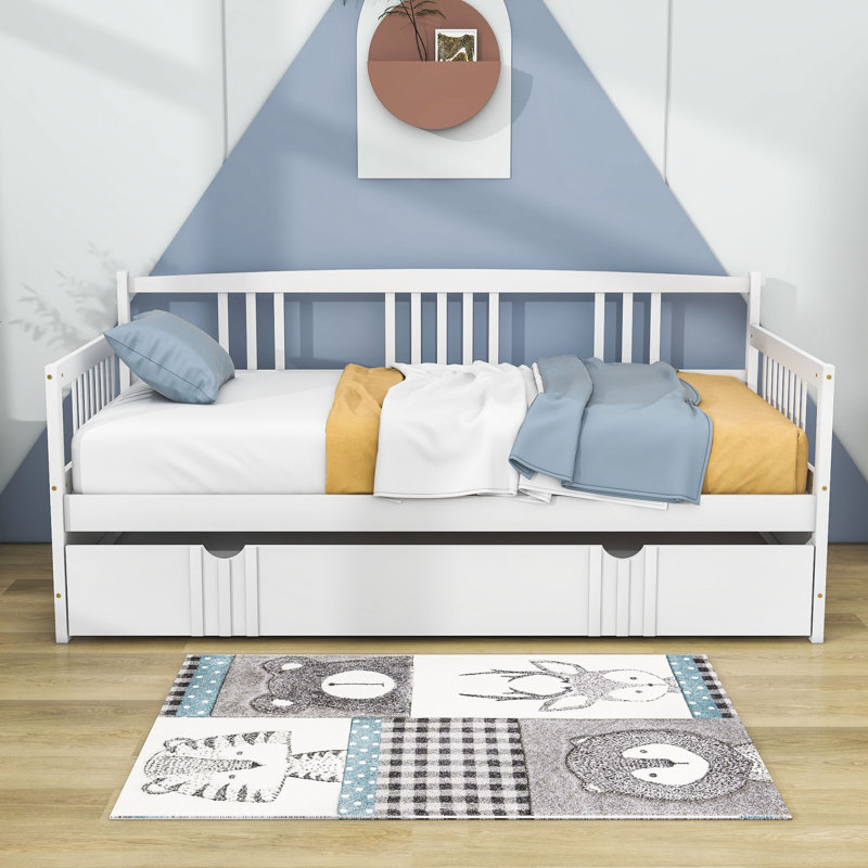 Lit de jour en bois avec couchette, Blanc, Simple