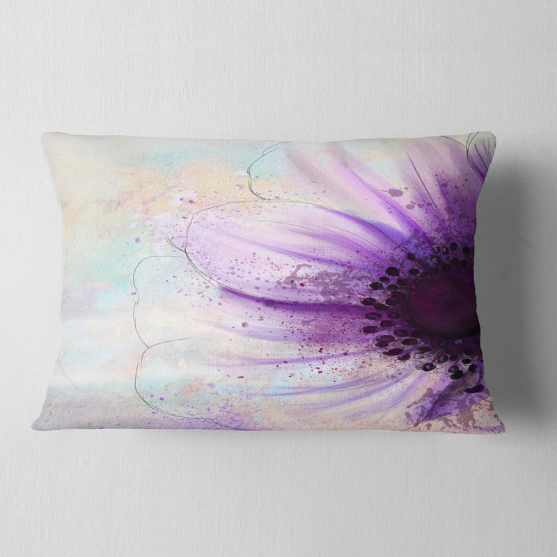 Fleur avec grands pétales mauves - Coussin décoratif à imprimé floral, 12 po x 20 po, Rectangle