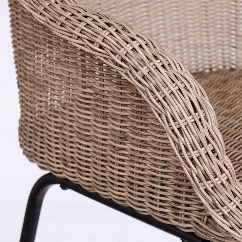 Set Of 2 Outdoor Patio Barstool, Metal PE Wicker Light Brown, Light Brown