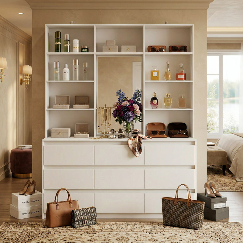 Armoire 9 tiroirs à 7 tiroirs avec grand miroir
