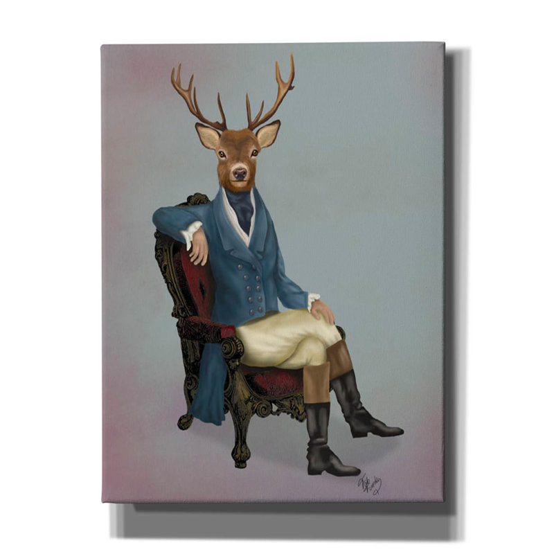 «Distinguished Deer Full» par Fab Funky, art mural sur toile, H 16 po x l 12 po x P 0,75 po