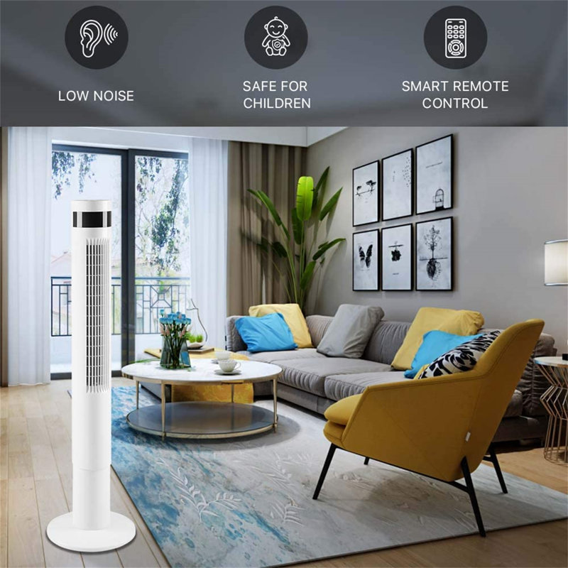 Tower Fan Oscillating Fan Quiet Cooling Remote Control Powerful Standing 3 Speeds Wind Modes Bladeless Floor Fans Portable Bladeless Fan For Children Bedroom Home Office 36-inch Green