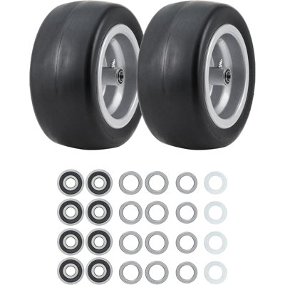 2 Pack 11x6.00-5 Flat Free Solid Mower Tires, 450lbs Load Zero Turn Front Tire with Multi-Size Bearings for Bad Boy Cub Cadet, Sliver