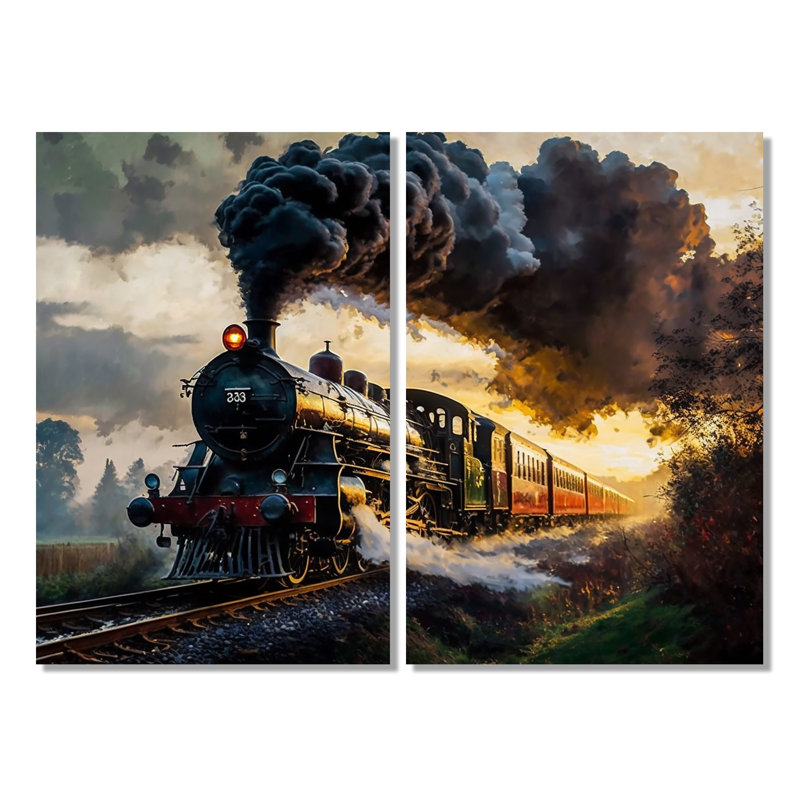 Old Train In USA - Modernes, 2 pièces, impressions sur toile, 36" H x 48" W, Wrapped Canvas, Does Not Apply
