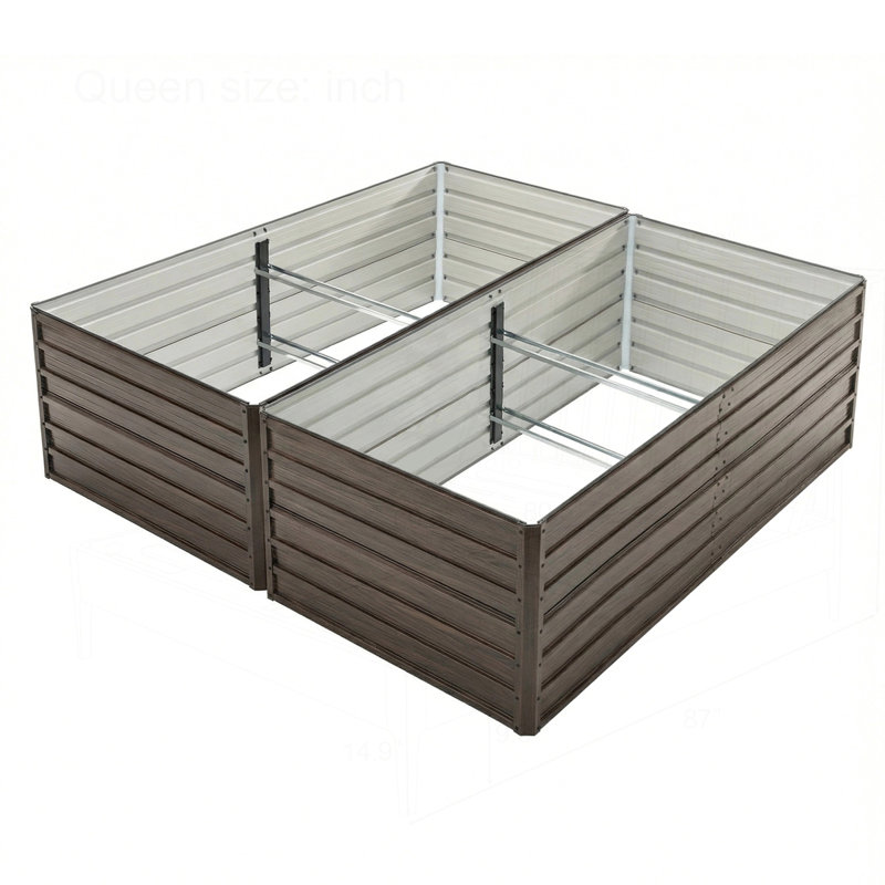 Ensemble de lit de jardin surélevé galvanisé 8 x 4 x 2 pi, 25" H x 86.3" W x 44.1" D, 2, Brown