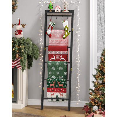Rustic 6-Tier Blanket Ladder with Removable Hooks and Felt Pads