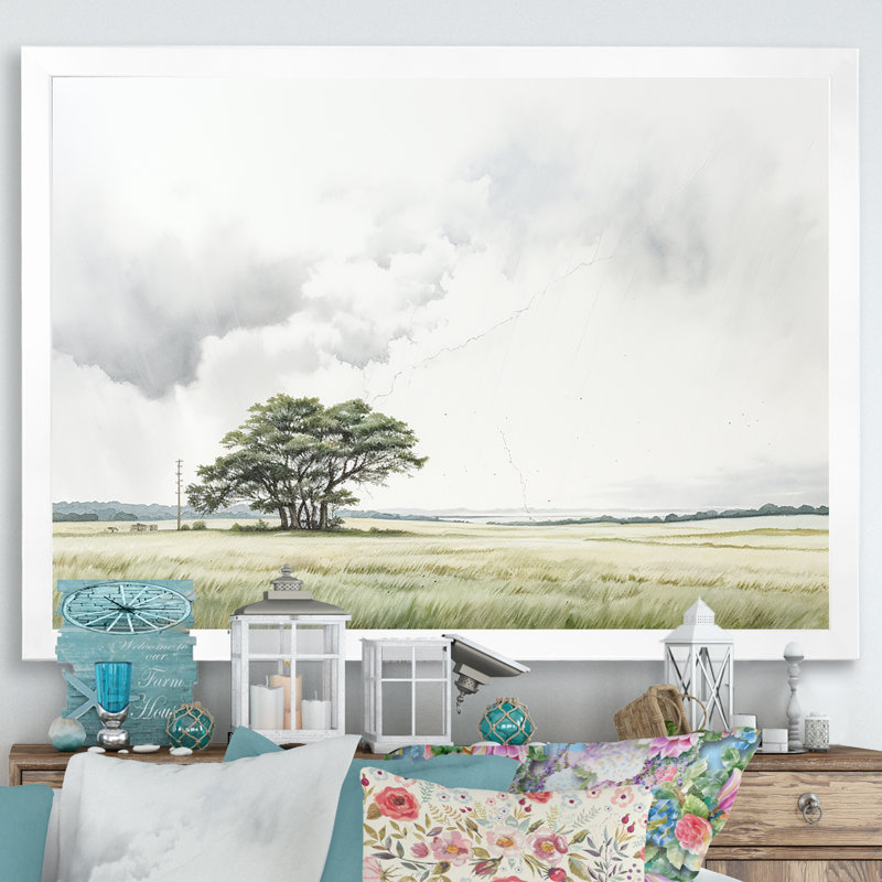 «Gray Lightning Scenery Minimalisme» sur toile, Cadre simple blanc, H 24 po x l 32 po x P 1 po