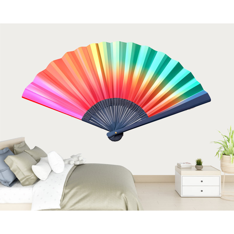 Grand fan coloré autocollant mural arc-en-ciel, art japonais, décor de ventilateur, autocollant mural moderne, dégradé de vinyle, 226GM
