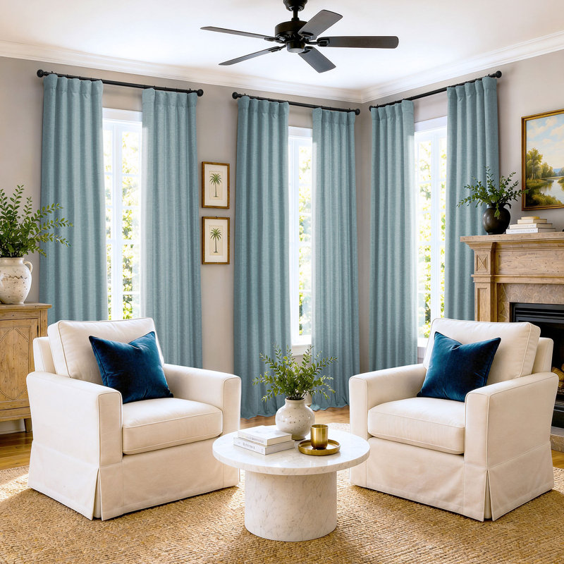 Bellino Textured Faux Linen Room Darkening Curtains for Bedroom & Living Room Curtains (1 Panel), Gulf Blue, 50" W x 84" L