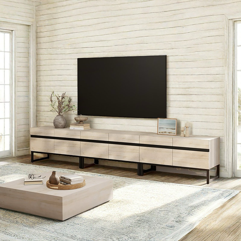 Milibor TV Stand with Cabinets, Beige, 19.9”H x 15.6”L x 106.3”W