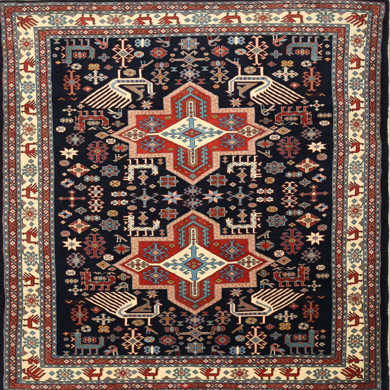Tapis noir/brun traditionnel, Carré 7 pi