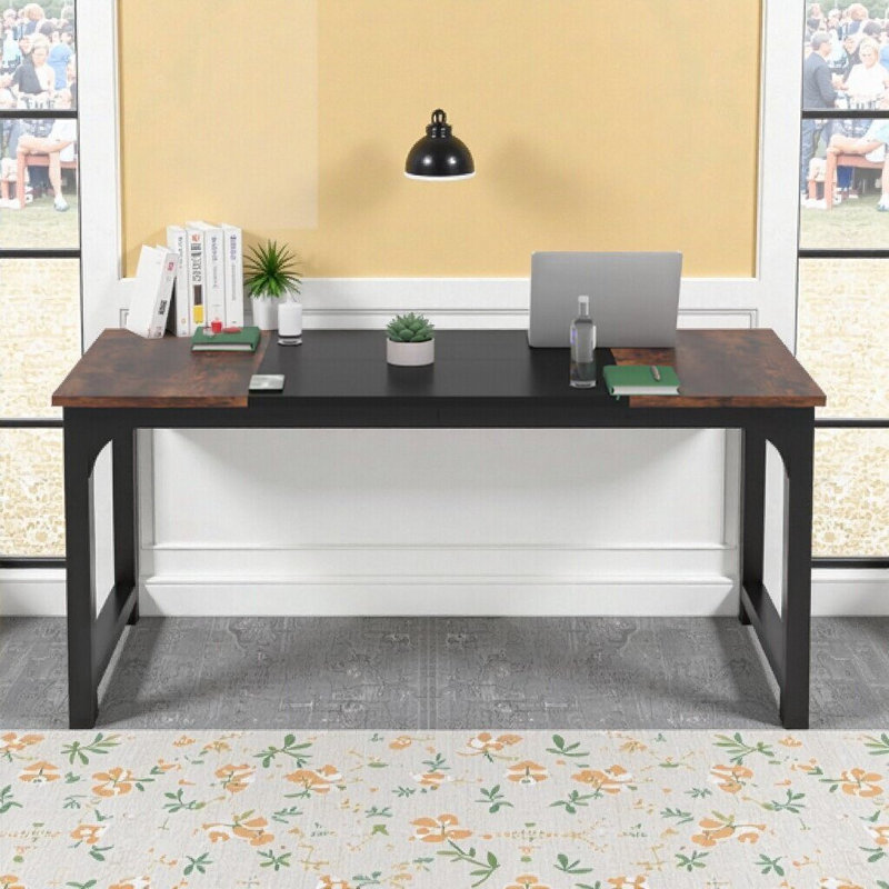 Executive Office Desk, Thick Metal Frame, 70.8" Wide Workstation, Multi-Monitor Support & Heavy Duty Stability