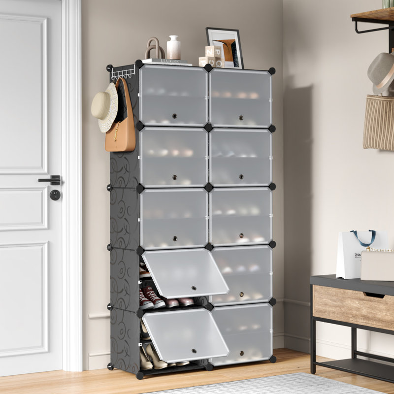 40 Pair Stackable Shoe Storage Cabinet, Black