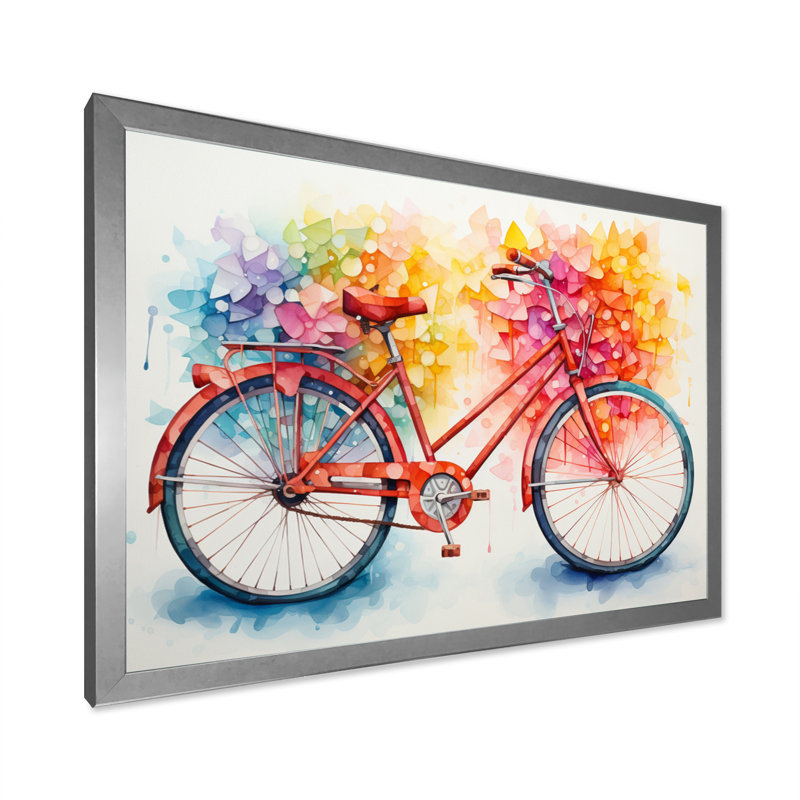 " Bicycle Harmonious Pedals Pointillism II ", Silver Single Picture Framed, 24" H x 32" W x 1" D