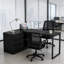 Bureau en L compact avec rangement, panneau de fibres à densité moyenne noir et métal, bureau à domicile moderne