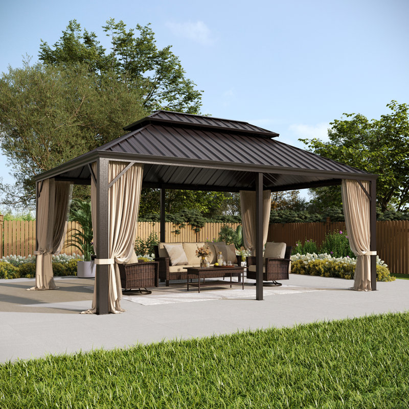 Pavillon de jardin en aluminium à toit double avec toit rigide, 18 pi x 12 pi