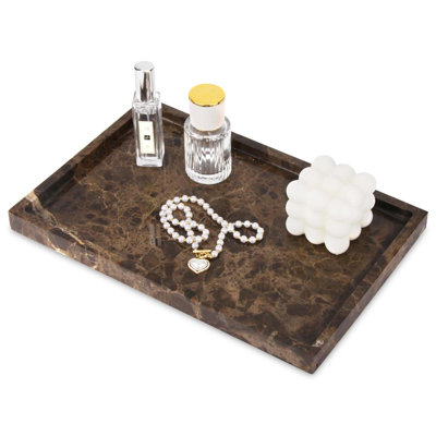 Marble Bathroom Vanity Tray, Natural Marble Home Kitchen Bathroom Table Tray(Dark Brown)