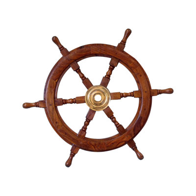 Décoration murale barre de bateau en bois brun et cuivre