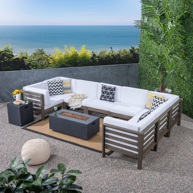 Ajanai 6 - Person Modular Patio Conversation Set with Cushions, Gray Frame / White Cushion