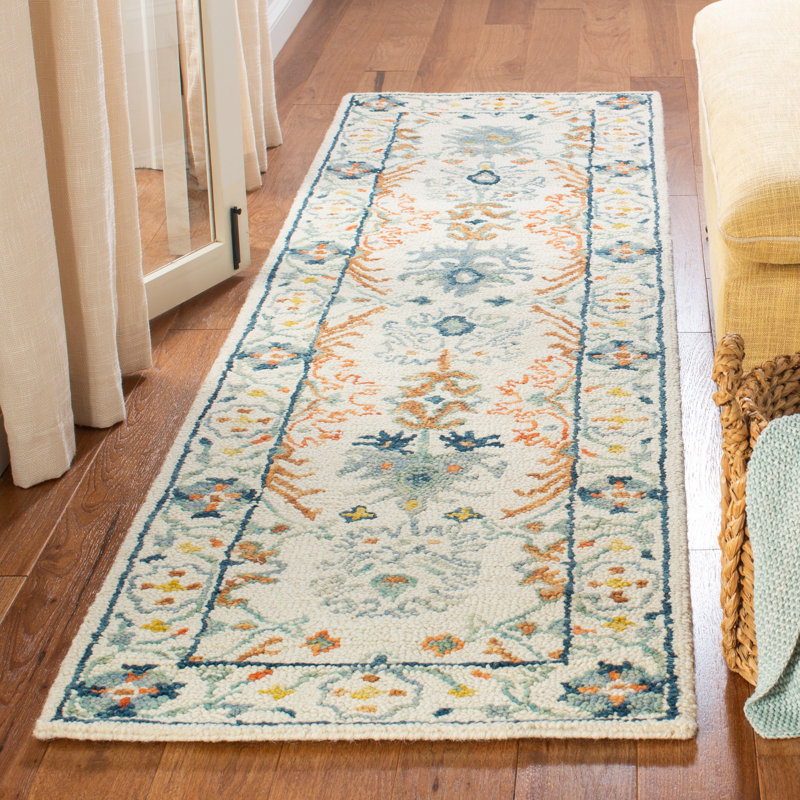 Vahakn Hand Tufted Wool/Cotton Oriental Rug in Orange/Ivory/Blue, Runner 2'3" x 21'