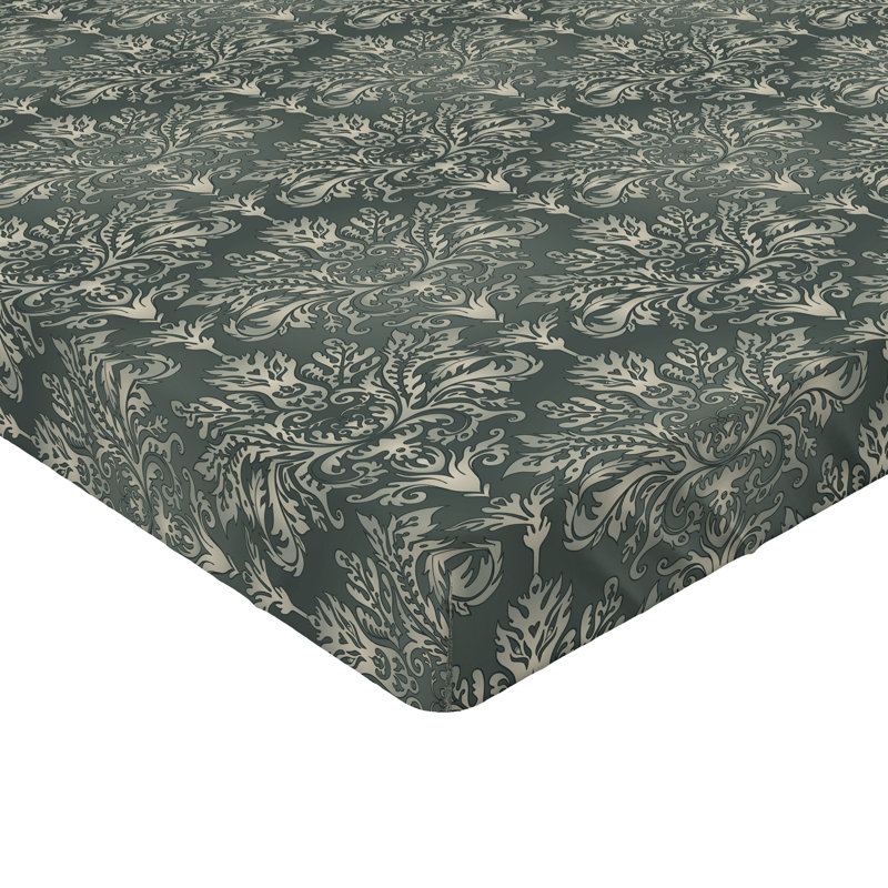 Ambesonne Nature Fitted Sheet Leaves Botanical Style Art, Twin Fitted Sheet, Gray/Teal/Pale Sage/Green Damask