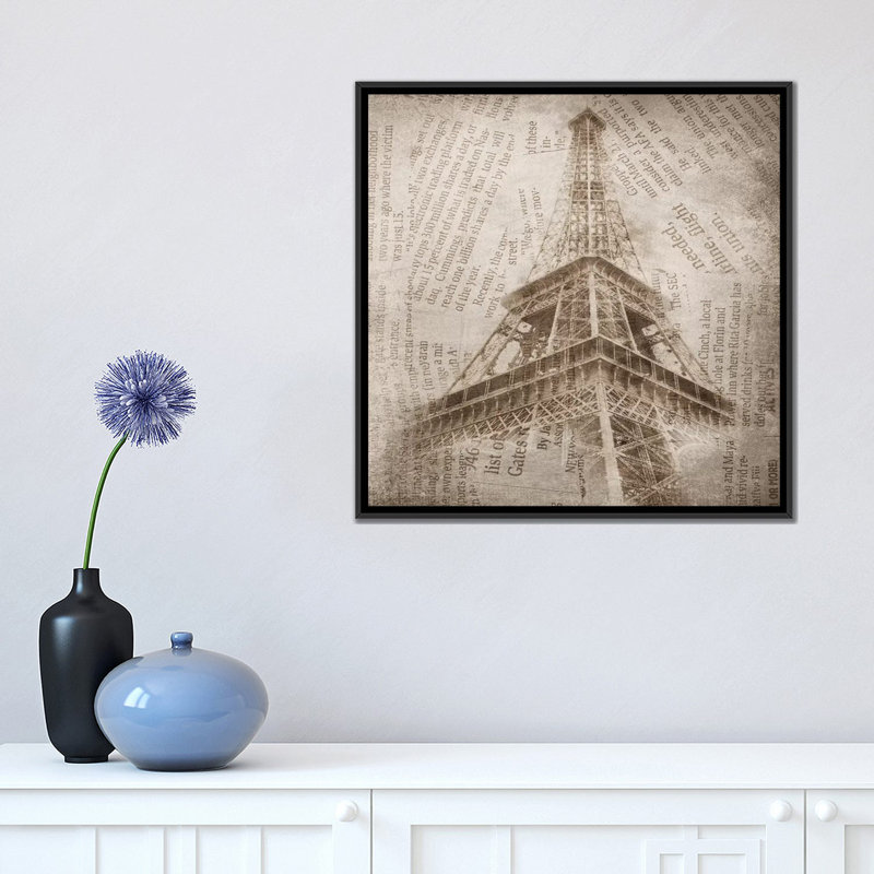Tour eiffel ii, impression sur toile tendue, H 18 po x l 18 po x P 1,5 po, Toile avec cadre noir, Pas de tapis