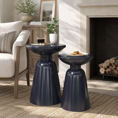 2 Piece Round Side Table Set, Modern Pedestal Accent Tables with Powder-Coated Iron Frame, Minimalist End Table Set for Living Room Bedroom