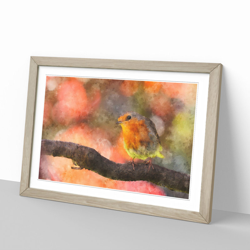 Robin Bird Vol.3 - Picture Frame Painting, 36cm H x 48cm W x 2cm D, Oak Framed