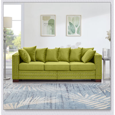 Upholstered Sofa with Nailheads and Durable Frame, Perfect for Elegant and Comfortable Seating in Any Living Room.