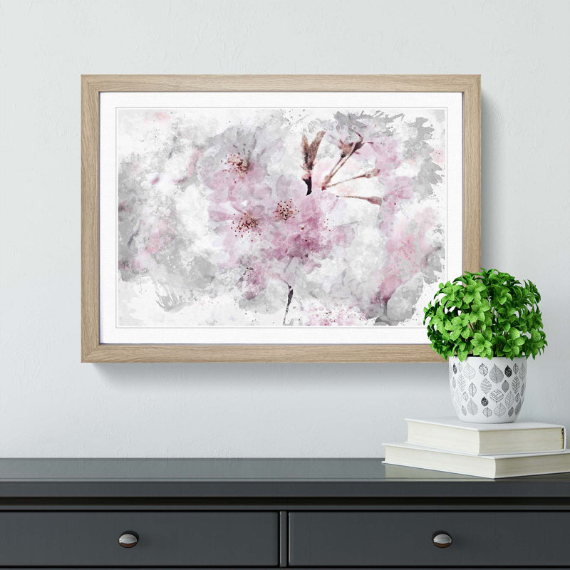 A Pretty Pink Cherry Blossom Tree in Abstract - Framed Print, 48cm H x 65cm W x 2cm D, Oak Framed