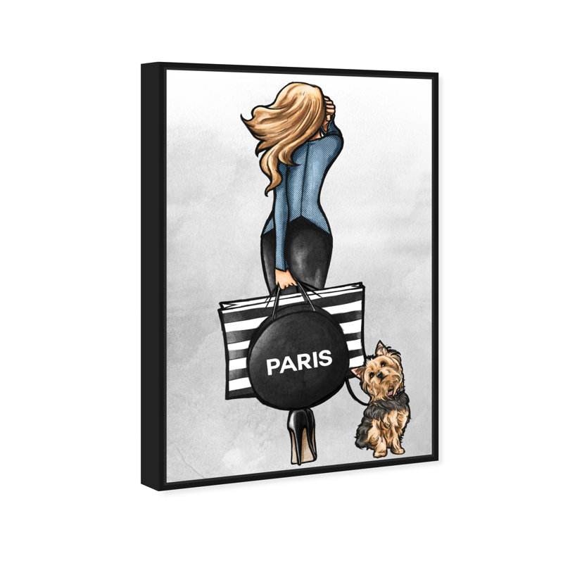 «Fashion Walk Friend Blue Outfits», impression sur toile, H 45 po x l 30 po, Toile avec cadre noir