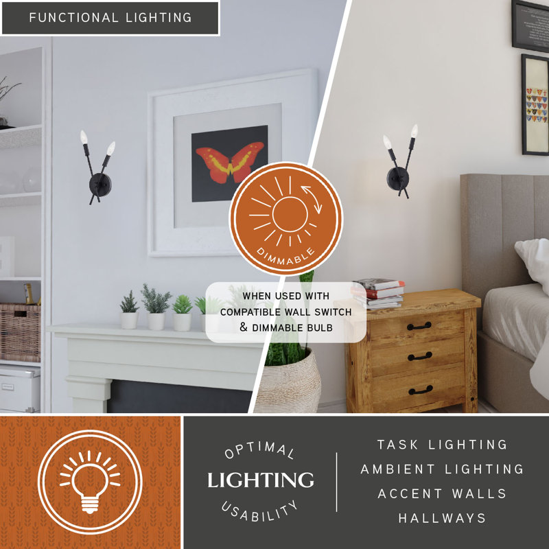 Leilah 2 Light Contemporary Candelabra Wall Sconce, Matte Black