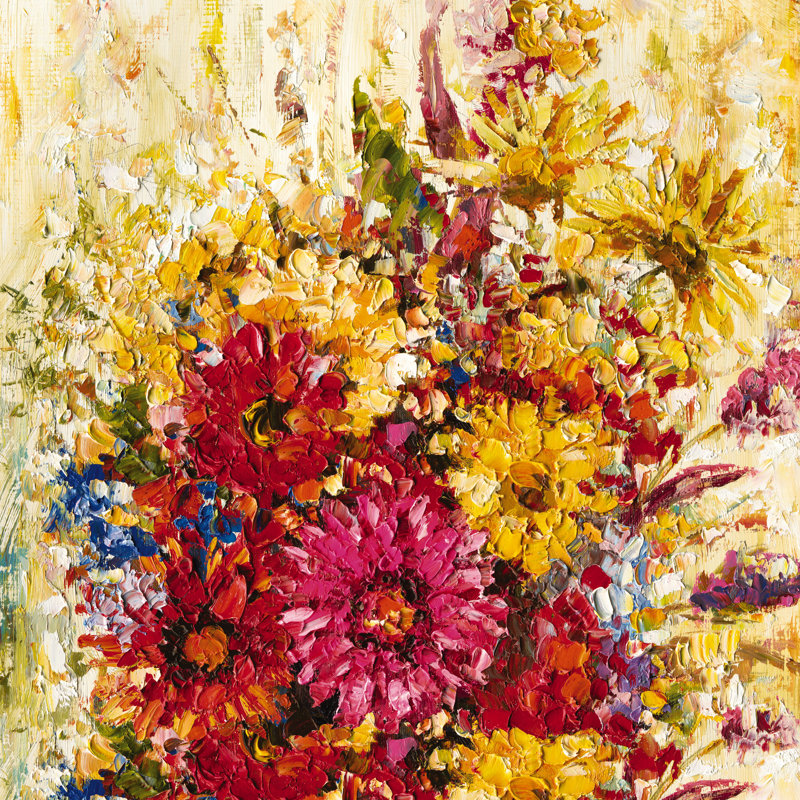 Bright Impasto Bouquet - Wrapped Canvas Painting, 30cm H x 30cm W x 3.8cm D