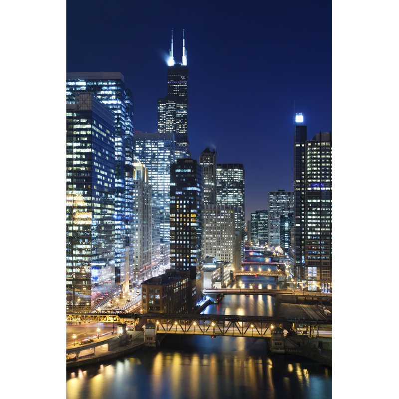 Chicago At Night - Wrapped Canvas Print, 30cm H x 20cm W