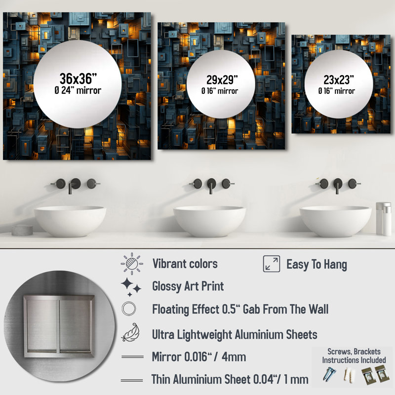 Geles - Skyscrapers Square Mirror Wall Decor For Bedroom, 36" x 36"