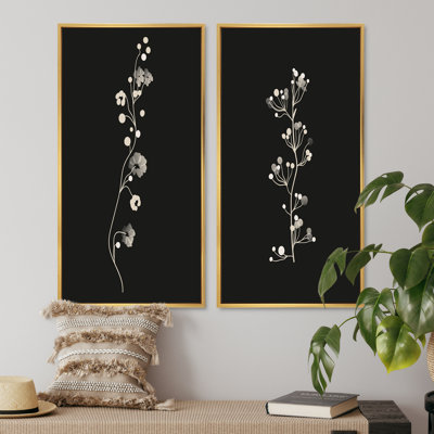 Abstrait, monochrome rétro, plante, silhouettes II, ensemble de 2 impressions