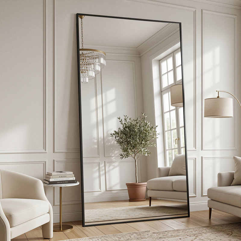 Miroir surdimensionné rectangulaire en aluminium avec cadre, Noir, 82 po x 44 po