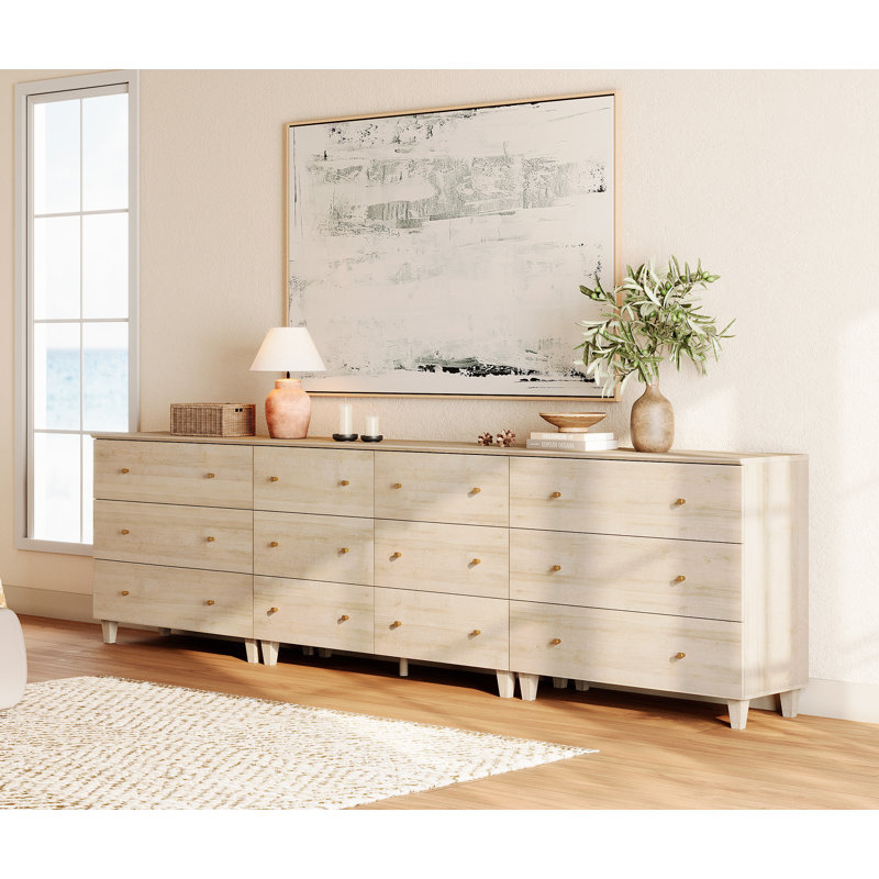 Commode large 3-en-1 avec 12 tiroirs pour la chambre Lysiane, Biscotti