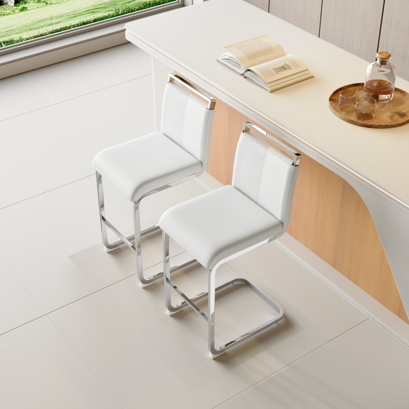 Tabouret de comptoir rembourré Mikale, 2, Blanc