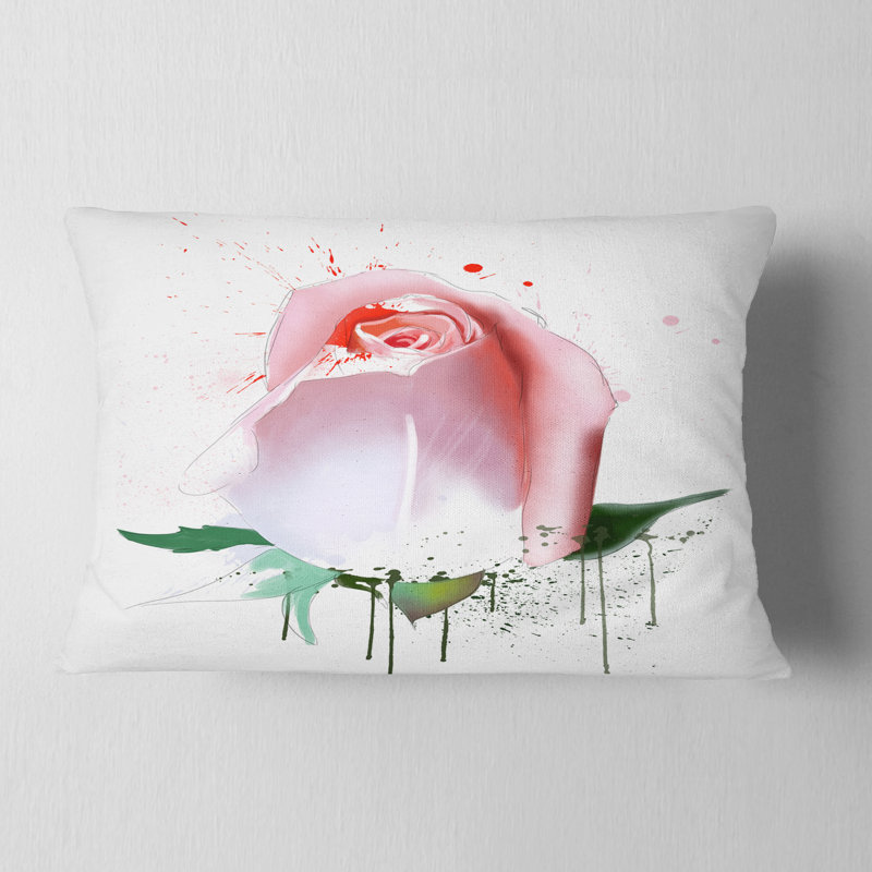 Coussin lombaire floral rose avec des éclaboussures de peinture