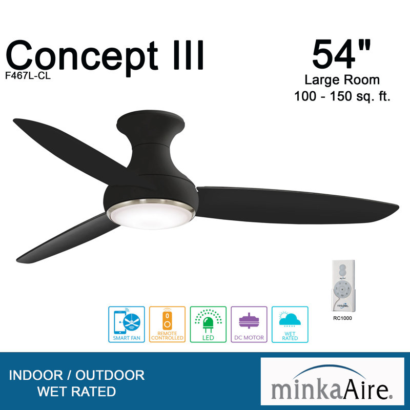 54" Concept III 3 -Blade LED Smart Standard Ceiling Fan with Remote Control and Light Kit Included, Coal