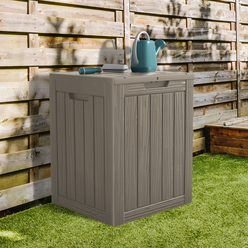 Light Brown Lockable Plastic Wicker Deck Box 28 Gallon