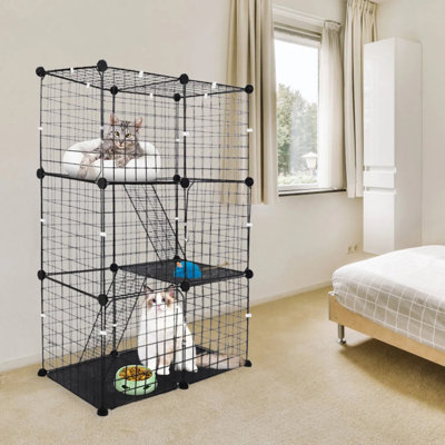 Black Detachable Metal Cat Cage, Indoor Kitten Playpen House Class, Stable For 1-2 Cats Ferret Chinchilla Small Medium Indoor Pet