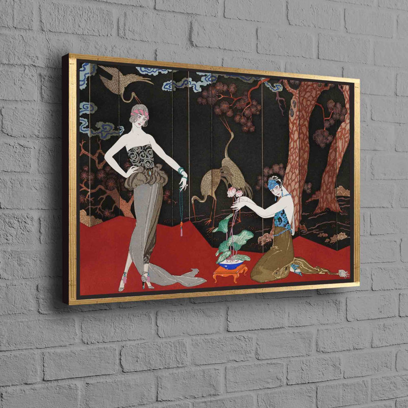 Reproduction de l'œuvre d'art sur toile de coton renommée de George Barbier, H 12 po x l 16 po, Or
