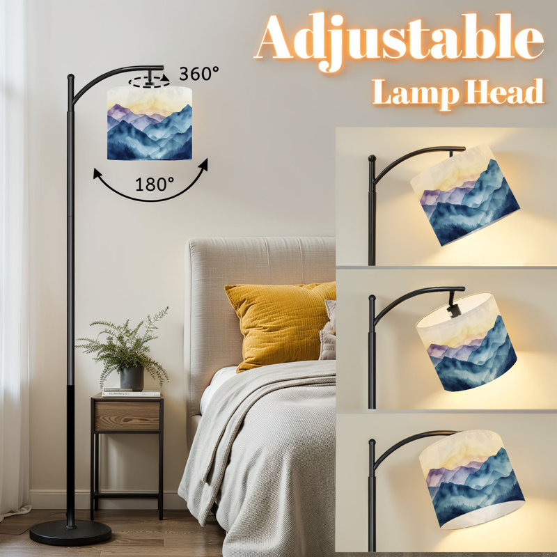 Lampe sur pied arc avec abat-jour ajustable aquarelle mauve bleu Misty Mountain