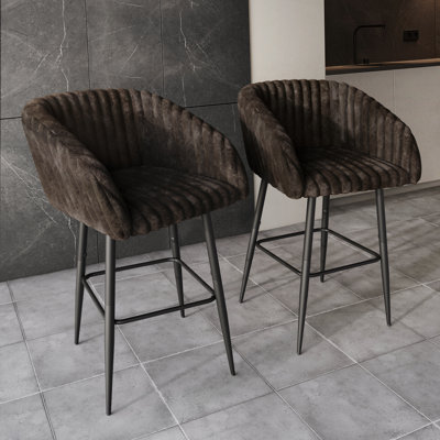 BLACK METAL SWIVEL COUNTER CHAIR IN BROWN VELVET