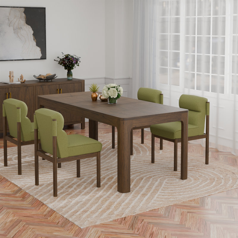 Trev Dining Set With Upholstered Chairs, Walnut, Green