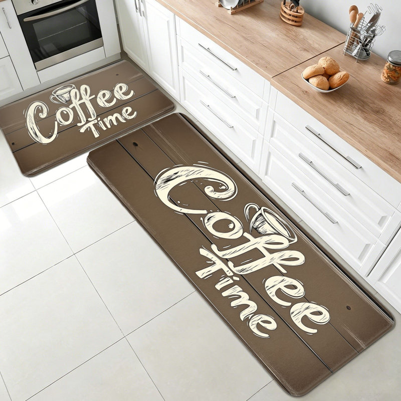 Tapis de cuisine en bois 2 pièces Coffee Time, coin cuisine