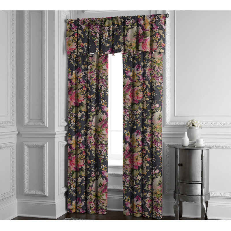 Jacqueline Drapery Linen Floral Room Darkening Rod Pocket Single Curtain Panel, 50" W x 108" L