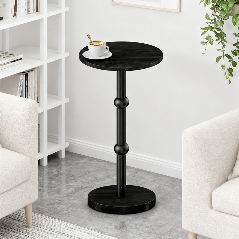 Table d'appoint ronde pour petits espaces, table de bout moderne avec base en bois épaissie et pieds en métal robustes pour le salon, la chambre à coucher, les coins étroits